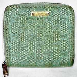 GUCCI GG Logo blue/gold Canvas Leather continental bi-fold wallet